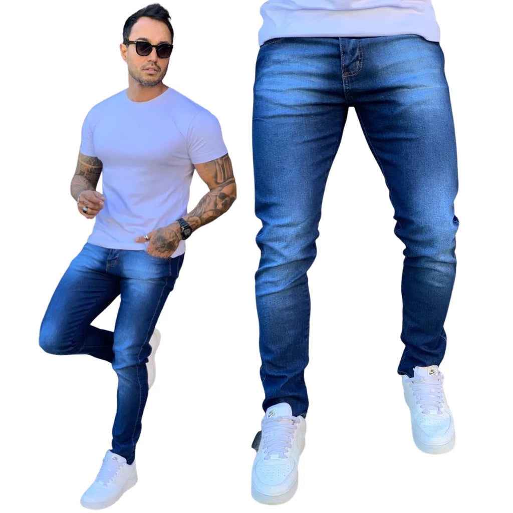 CALÇA JEANS MASCULINA SKINNY DE ELASTANO